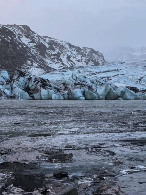 Blue ice of the Sólheimajökull glacier in Iceland